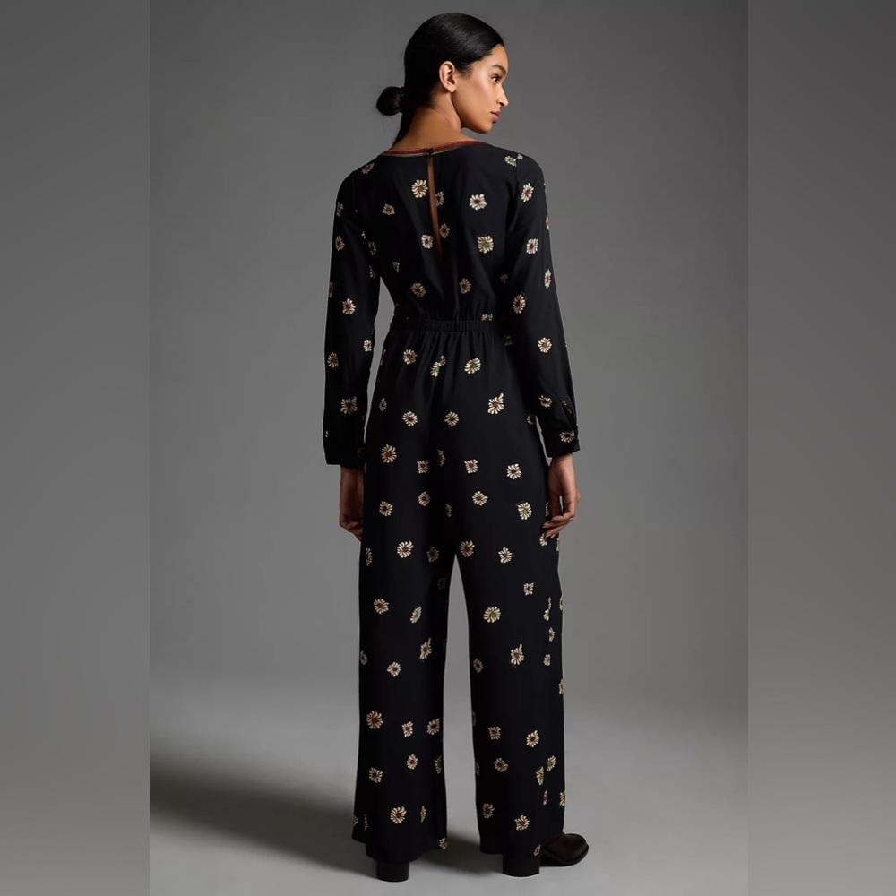 Farm Rio Long-Sleeve Floral Cutout Jumpsuit - Picture 3 of 15